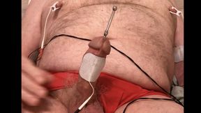 Sounding rods stroke my urethra as estim twitches through my dick and nipples and drive me to orgasm