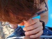 's public cruising at nude beach gives his mouth fresh male creams