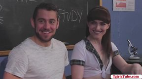 Ladyboy natalie gets fuck inside the classroom