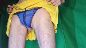 Blue Mesh Thong Try on