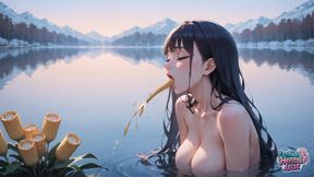 A Stunning, Azure-haired G/g Lies Naked in a Tranquil, Wintry Lake, Surrounded by an Powerful Vortex of Sensuality