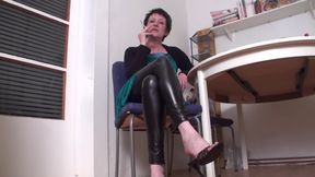 Brunette mature slut smoking a cigarette