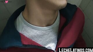 LecheLatinos.com - Straight Latino's shady bathroom blowjob and bareback fuck