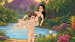 Man fucks woman with big cock in the forest, woman is very happy.