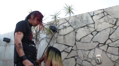 Terrace after party Latina gets pierced dick plugged while emo boy watches fast fuck