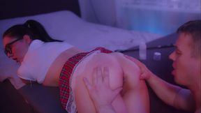 Lustful paramour pissing on face his woman'_s and ass to mouth fuck her, and she gets facial.