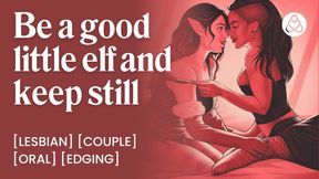 Lesbian couple double dildo orgasm  Elf cosplay lingerie fantasy  ASMR pussy licking