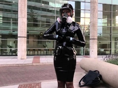 Latex gasmask exhibitionism