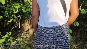 watching my stepsister climb a tree in a short skirt with no panty or bra - upskirt no panties in a public park