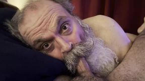 Old Man Big Moustache Blowjob, Sucks Licks and Hums His Way to a Creamy Reward