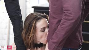 ”Slim4K: Luxury babe in black stockings fucks with two sexy guys”