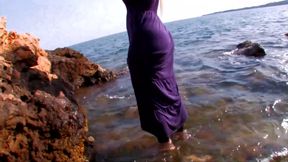 Naughty blonde with big tits and black stockings hard fucked on the beach