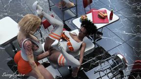 New Hooters Girl Anal Fucked on Restaurant Table by Her Futa Manager