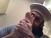 Sniffing and kissing my feet after long walk tasty smell