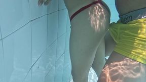 Brunette stepdaughter moans while fucked hard in the pool