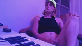 Neon Tgirl Fingers Studio Slut Hole Gushes Cum Flood