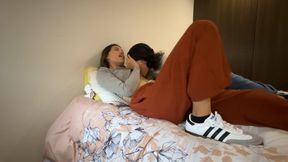 Teen Brunettes' Scissor Action and Nipple Play