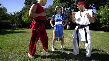 Jade Kush as Chun Li Gets Fucked By Two Big Cocks - Street Fighter Porn Cosplay Parody