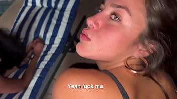 Blonde gostosa sucks big black cock at pool party POV