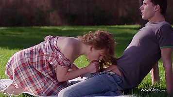 Ksenija is making love with her new boyfriend, in the nature and getting fucked hard from the back