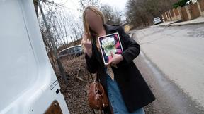 ”Blonde Aussie hoe takes it all in the confession van!”