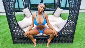 ”Pool fun with big ebony boobies outdoors”