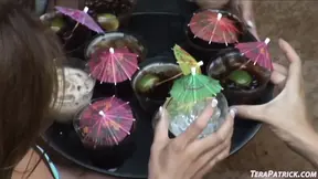 Asian babes Charmane Star and Mya Luanne licking each other's pussy at pool party