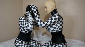 Checkered Zentai Dolls Inflate Rubber Bubble Hood, BDSM, Breath Play, Butt Play