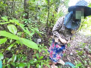 Thai girls walking in the forest stop by to each other. Before picking mushrooms Thai Audio4K