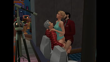 Milf giving her pussy to two guys in a public bathroom