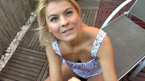 Sexy hairy blonde gets fucked in her pussy outdoor