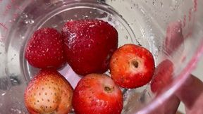 No teeth no denture in eating five juicy strawberries