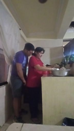 Fucking the Maid in the Kitchen When My Wife Is in the Living Room