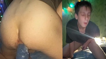 Sexy babe rides a big cock in front of a webcam. Filling the entire sofa with sperm without using my hands