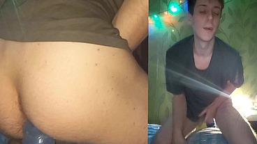 Sexy babe rides a big cock in front of a webcam. Filling the entire sofa with sperm without using my hands