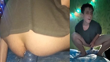 Sexy babe rides a big cock in front of a webcam. Filling the entire sofa with sperm without using my hands