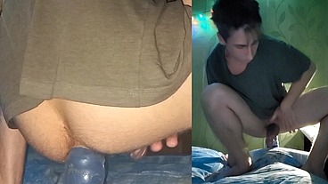 Sexy babe rides a big cock in front of a webcam. Filling the entire sofa with sperm without using my hands