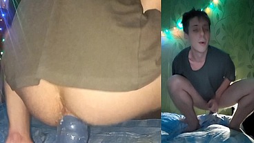 Sexy babe rides a big cock in front of a webcam. Filling the entire sofa with sperm without using my hands