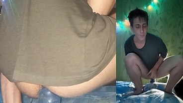 Sexy babe rides a big cock in front of a webcam. Filling the entire sofa with sperm without using my hands