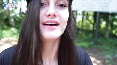 Busty brunette willing whore gets throat fucked in the street