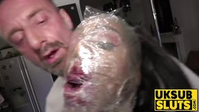 Ebony submissive babe takes big cock in rough UK bondage session