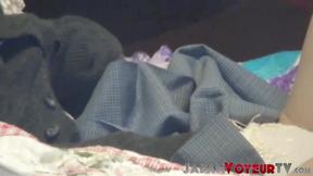 ”Japanese tart plays with her unshaved muff on secret tape”