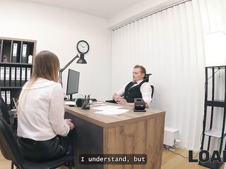 LOAN4K. Czech beauty with huge breasts is sucking clerk’s big knob in his office