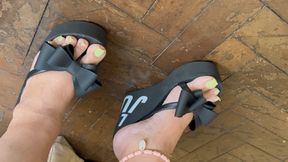 Juliette-RJ on a breath taking catwalk on sexy flip flop wedges - FOR MOBILE DEVICES USERS - CATWALKING - DANGLING - FLIP FLOP WEDGES - PLATFORM MULES - HOT WALK - BBW FEET