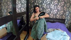 red shiny downjacket fetish – leather pants, blowjob & cum explosion