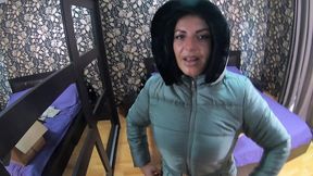 red shiny downjacket fetish – leather pants, blowjob & cum explosion