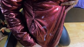 red shiny downjacket fetish – leather pants, blowjob & cum explosion