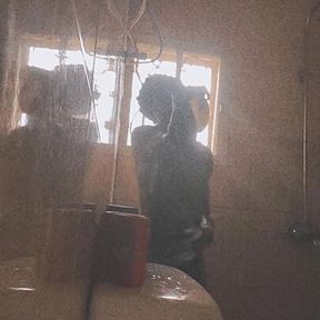 Take a cool shower with black African boy