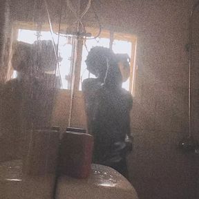 Take a cool shower with black African boy