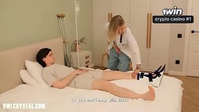 Hot nurse lets patient jism inside her taut pussy.